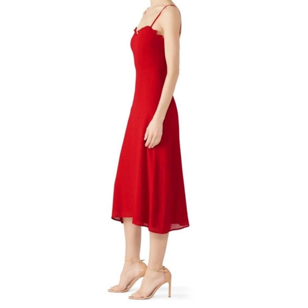 Reformation Cassandra Cherry Red‎ Midi Ruffle Dress Size 8 - Picture 5 of 13